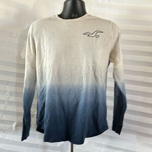 Hollister Men's Blue & White Long Sleeve Logo T-Shirt Size Medium M Casual Tee